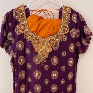 Purple and mustard salwaar kameez with chunni